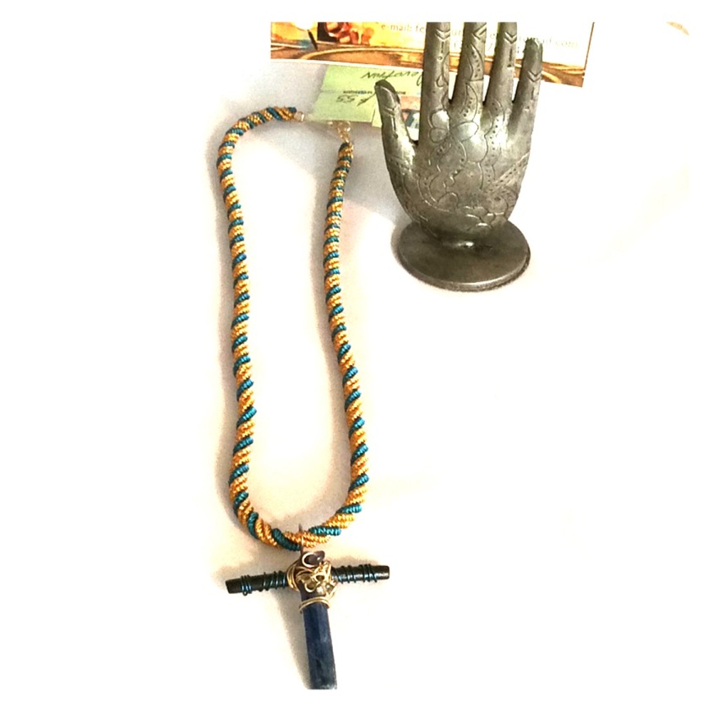 Kyanite & Tourmaline on beaded rope necklace